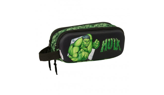 Kahe tõmblukuga pliiatsikarp Hulk Must Roheline 21 x 8 x 6 cm 3D