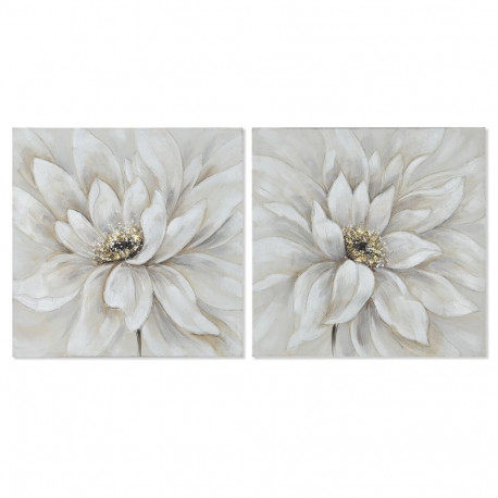 Glezna Home ESPRIT Balts Canvas Koks MDF Zieds Romantiski 80 x 3 x 80 cm (2 gb.)