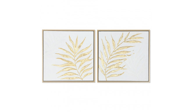 Maal Home ESPRIT Valge Kuldne Kangas Puit MDF Kaasaegne Taime leht 42 x 4 x 42 cm (2 Ühikut)