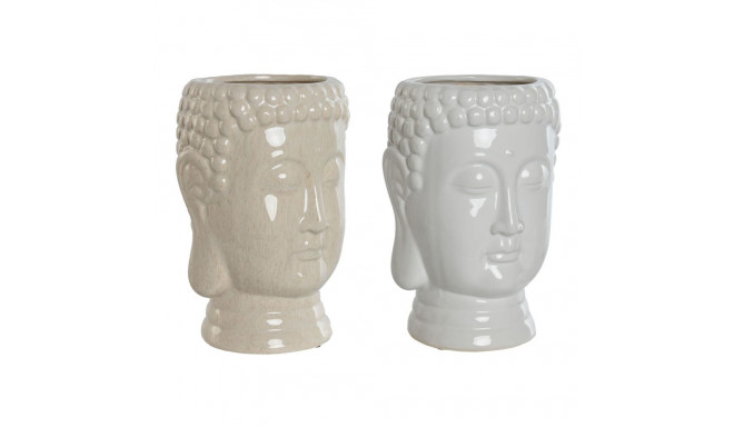 Planter Home ESPRIT White Beige Ceramic 15 x 15 x 25 cm (2 Units)