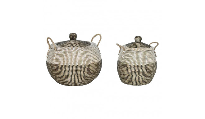 Basket set Home ESPRIT White Black Natural 45 x 45 x 48 cm (2 Pieces)