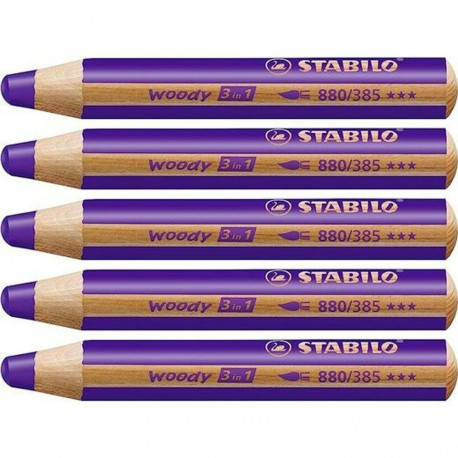 Colouring pencils Stabilo Woody Violet 3-in-1 (5 Units)