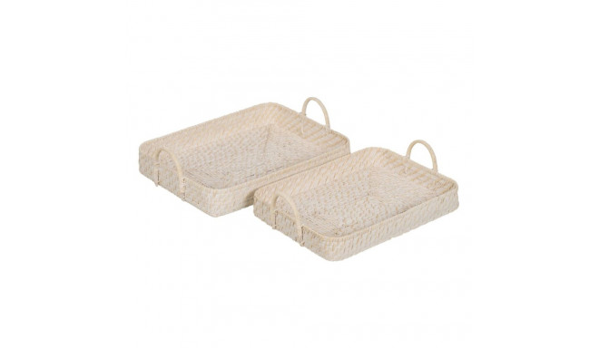 Tray White Bamboo Rattan 45 x 34 x 13 cm (2 Units)