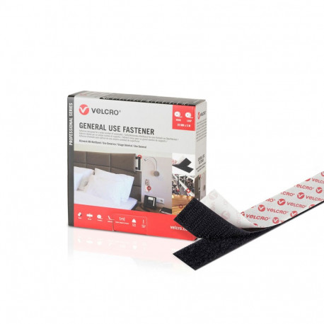 Kahepoolne Kleeplint Velcro Must 20 mm x 25 m