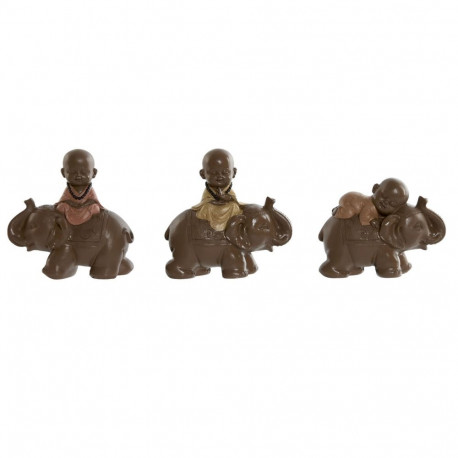 Dekoratiivkuju Home ESPRIT Pruun Oranž Korallpunane Lima Vaik Munk Idamaine 13 x 6 x 12,5 cm (3 Ühik