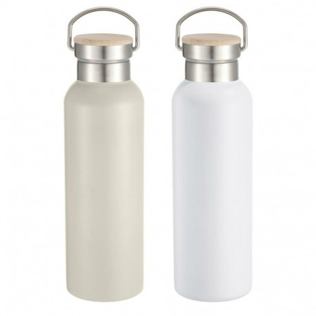 Water bottle Home ESPRIT White Beige Natural Bamboo Stainless steel 500 ml (2 Units)