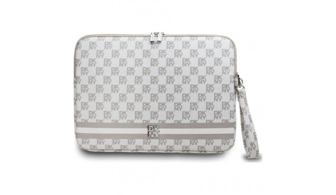 DKNY Sleeve Checkered Pattern Printed Stripes 16" Laptop Case - Beige