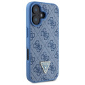 Etui Guess Hardcase Leather 4G Triangle Strass MagSafe na iPhone 16 - niebieskie