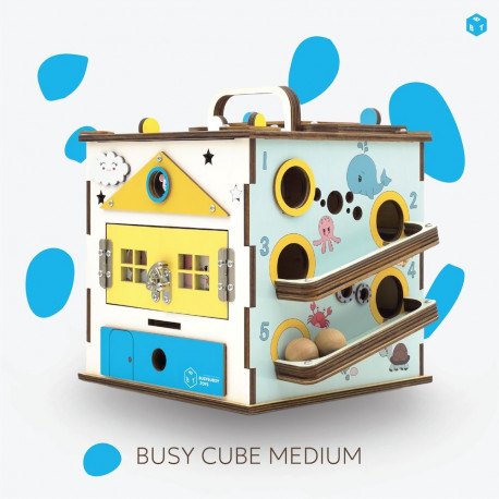 BusyBuddyToys - puidust tegevuskuubik lastele (3+)