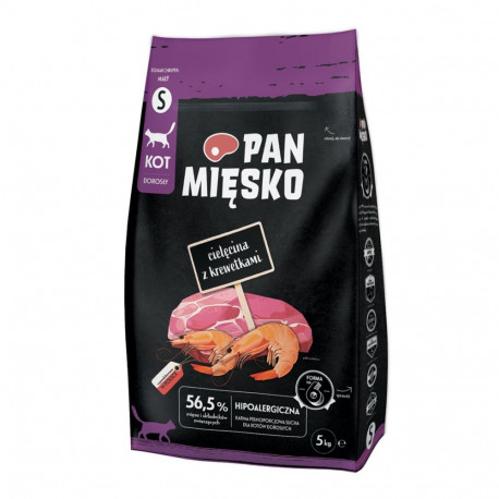 PAN MIĘSKO vasikaliha krevettidega väikestele kuiv kassitoit 5 kg