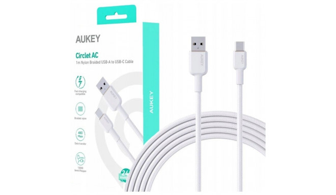 AUKEY CB-NAC1 valge nailonist USB C - USB A kaabel