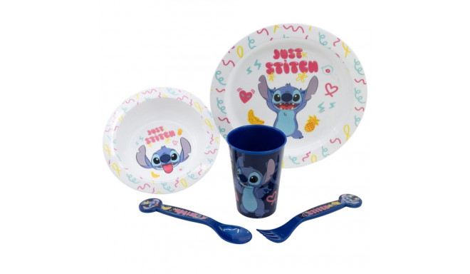 Disney Stitch - Zestaw naczyń do mikrofali 5 szt. z kolekcji Palms (talerz, miska, kubeczek, widelec