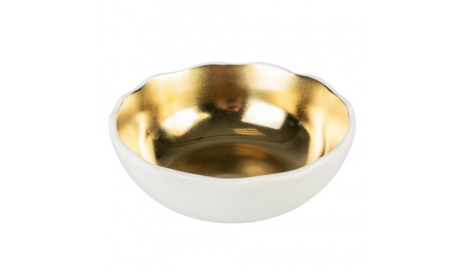 Keraamiline kauss, M - 0.35 l/ 14,5x14,5x5 cm, kivi orgaaniline valge/kuldne