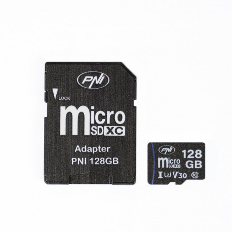 MicroSD PNI 128GB mälukaart SD-adapteriga, klass 10, 80 Mb/s, V30