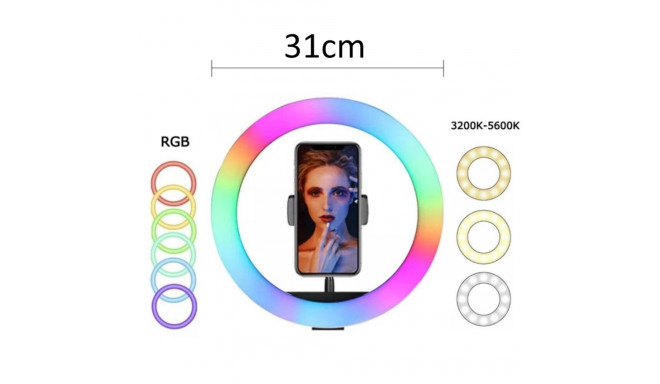 Elight RGB12 31cm 2in1 Baltais un Krāsainais RGB LED Gaismas Gredzens ar Viedtālruņa Turētāju + BT T