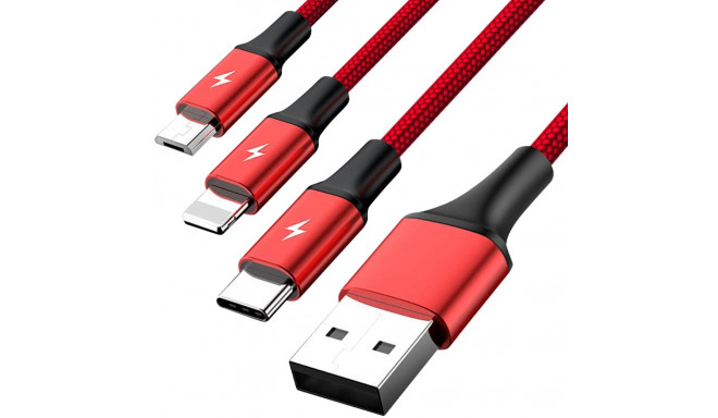 USB-kaabel Unitek USB-A - USB-C + microUSB + Lightning 1.2 m punane (C4049RD)