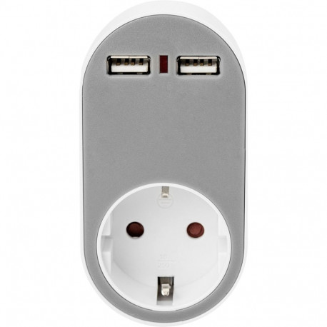 Digitus Universal USB Plug-in Charger with 2 x USB-A Sockets and Integrated Socket | DA-70617