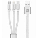 Swissten Textile 3-in-1 Cable 1.2m USB cable USB A USB C/micro-USB B/Lightning Silver