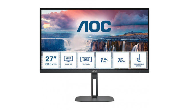 "68,6cm/27"" (2560x1440) AOC Value-line Q27V5N/BK 16:9 QHD VA 1ms 75Hz HDMI DP Speaker Black"