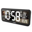 Large Digital Clock Wall Mount Free Standing with Temperature Sensor 37x17cm LCD Display Power Adapt