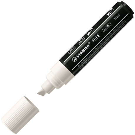 Marker permanent STABILO FREE Acrylic T800C, valge, 4-10mm, lõigatud ots