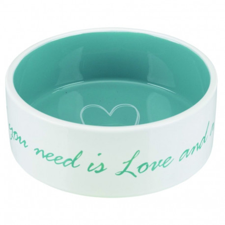 Bowl for animals, ceramic : Trixie Pets Home bowl, ceramic, 0.8 l|ø 16 cm, cream|petrol