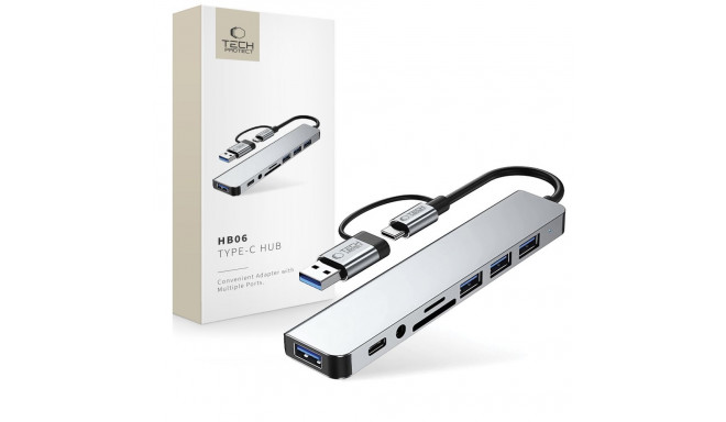 TECH-PROTECT HB06 HUB ADAPTER 8IN1 TYPE-C + USB2.0 + USB3.0 + SD/TF + AV3.5 SPACE GREY