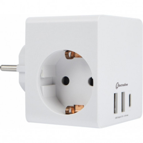 Electraline 55085 Cube 3-way Adaptor with USB Charger