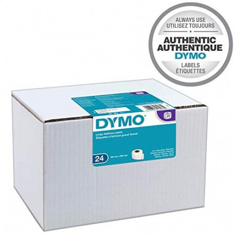 DYMO Authentic LabelWriter Large Address Labels | 36mm x 89mm | 24 Rolls of 260 Easy-Peel Labels (62