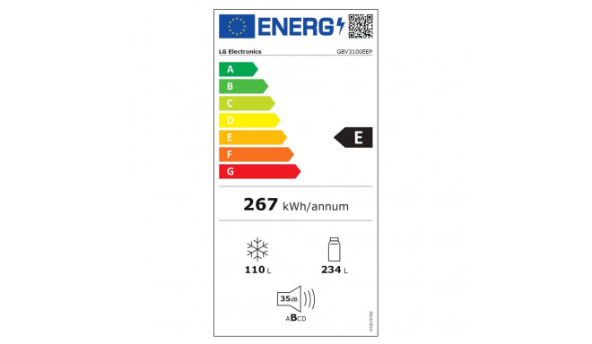 LG Refrigerator | GBV3100EEP | Energy efficiency class E | Free standing | Combi | Height 186 cm | N