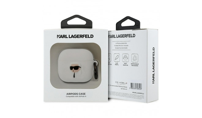 Case Karl Lagerfeld 3D silikoon NFT AirPods 4 valge jaoks