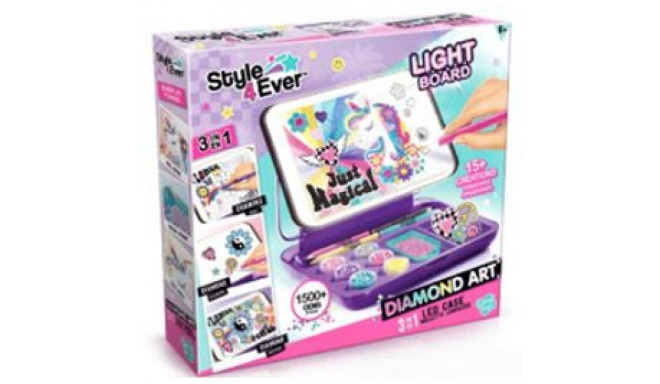 STYLE 4EVER 3 in 1 LED-valgustusega loomingukonplekt Diamond Art