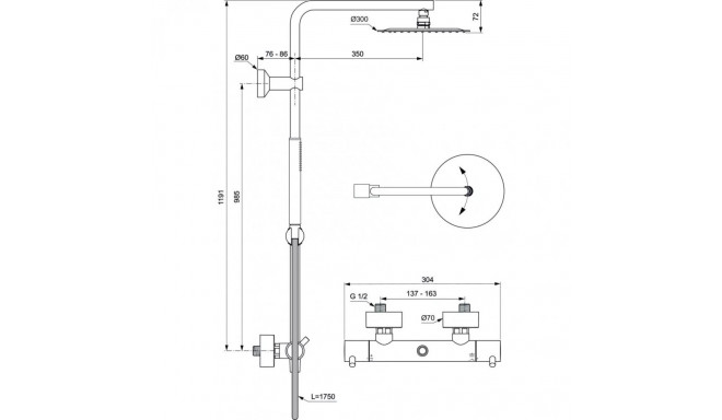 Overhead shower system Ideal Standard Ceratherm T125, A7589AA