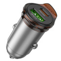 HOCO car charger USB A + Type C + cable Type C to Lightning PD QC3.0 43W NZ16A metal gray