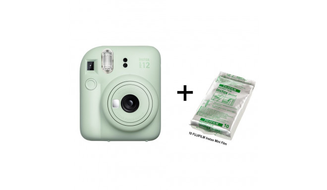 Instant Camera Fujifilm Instax Mini 12 (mint green) + 10 Fujifilm Instax Mini Film (Glossy) (Color)