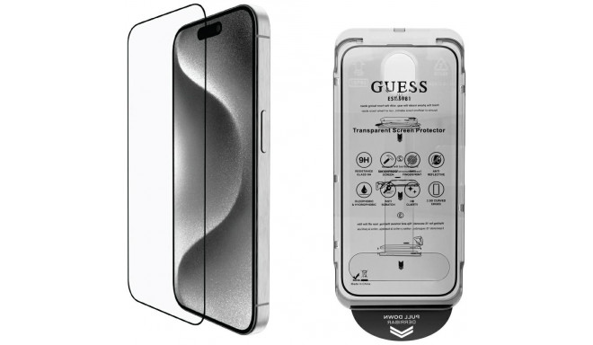 Set 2-in-1 Guess BP rhinestone ekraani ja kaamera objektiivi klaas iPhone 16 Pro Max hõbedane