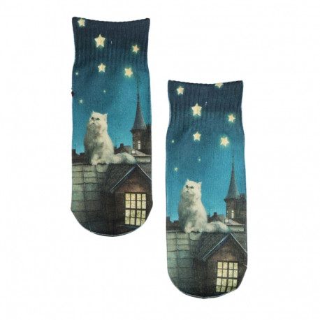 SOKISAHTEL PRINT kasside ja tähistaeva pildiga prinditud sokid lastele 438, 439, 443