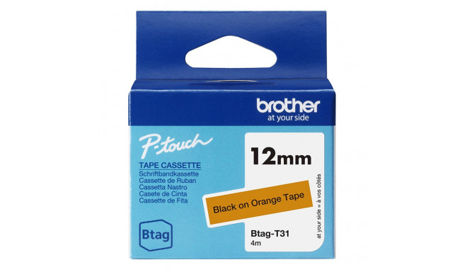 Kleepkirjalint Brother BTAG-T31 oranž, must tekst, laius 12mm mudelitele PT-N10, N20, N25