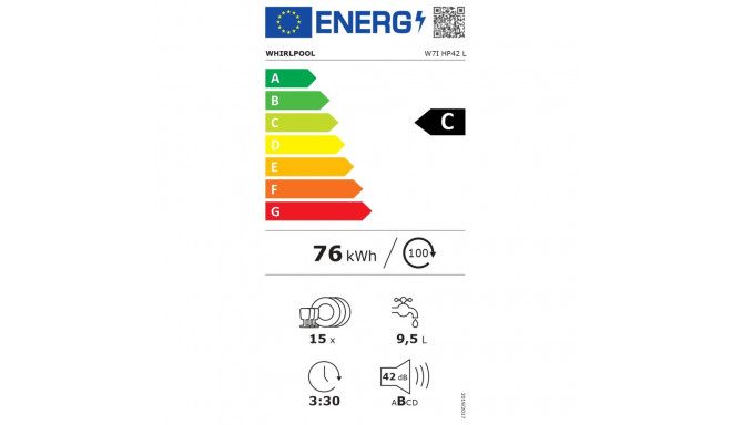 Whirlpool W7I HP42 L integreeritud nõudepesumasin must ekraaniga