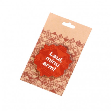 SOKISAHTEL 2019.a juubelipeo Laul MINU ARM nõelkinnitusega pruun puidust rinnamärk 425