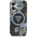 GUESS case for IPHONE 16 compatible with MagSafe GUHMP16SHFLPEDK (IML Metal Glitter Flowers Triangle