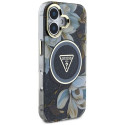 GUESS case for IPHONE 16 compatible with MagSafe GUHMP16SHFLPEDK (IML Metal Glitter Flowers Triangle