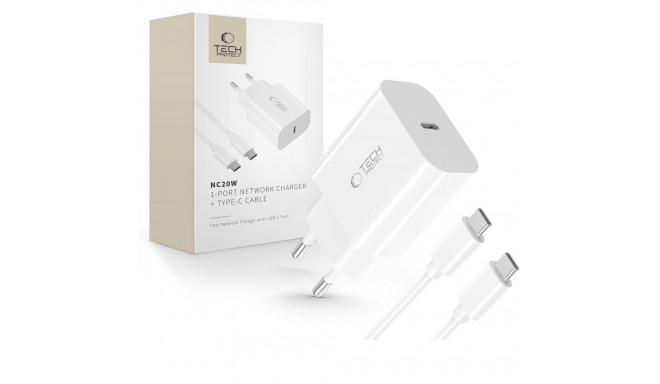 TECH-PROTECT NC20W 1-PORT NETWORK CHARGER PD 20W + TYPE-C CABLE WHITE