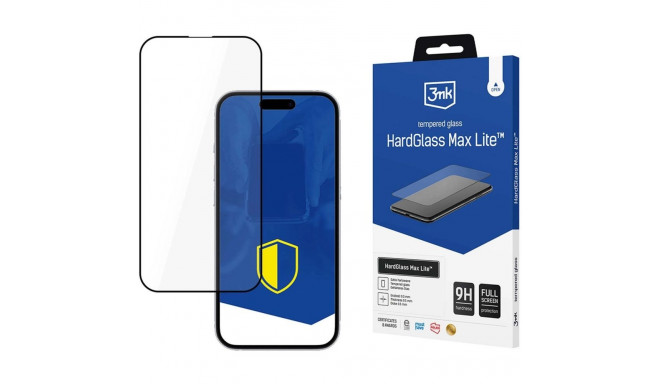 Kaitseklaas 3MK iPhone 16e Hardglass Max Lite, must