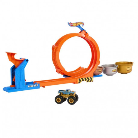 Hot Wheels Monster Trucks Loop-And-Flip trofee väljakutse mängukomplekt ja survevalatud Bigfoot mäng
