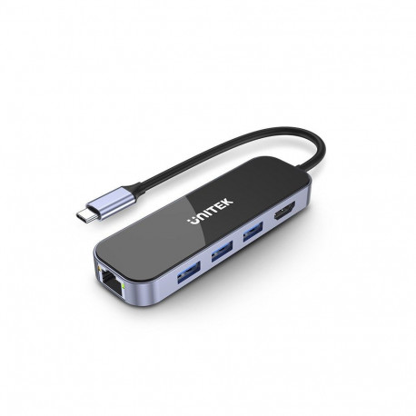 UNITEK USB-jaotur uHUB H6, juhtmega USB 3.2 Gen 1 (3.1 Gen 1) Type-C, must, hall