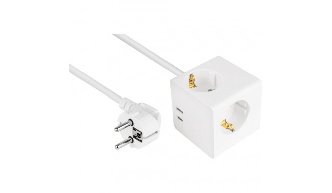 "kabelmeister Steckdosenwürfel mit 2m Zuleitung 3x SchuKo; 1x USB-C 20W PD 3.0; USB-A 18W Weiß"