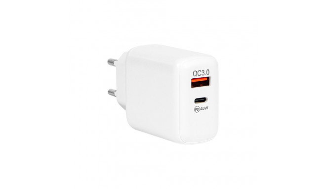 76-029# võrgulaadija usb + usb-c pd 45w gan