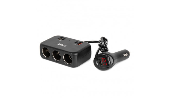 "rozdzielacz gniazda zapalniczki laadijaga 2x usb-a 1x usb-c qc4.0 12v 24v 120w 80cm amio-04366"