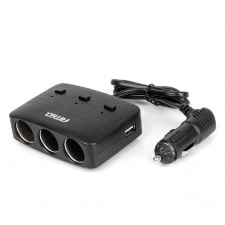 "Rozdzielacz gniazda zapalniczki z laadijaga 2x usb-a on/off led 12v 24v 100w 70cm amio-04363"